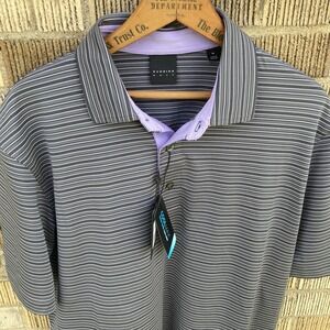 Dunning Golf Coolmax Performance Purple Aster Striped Polo Golf‎ Shirt